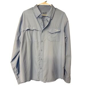 Huk Performance Long Sleeve Button Up Shirt Blue Perforated Vents Men's Medium